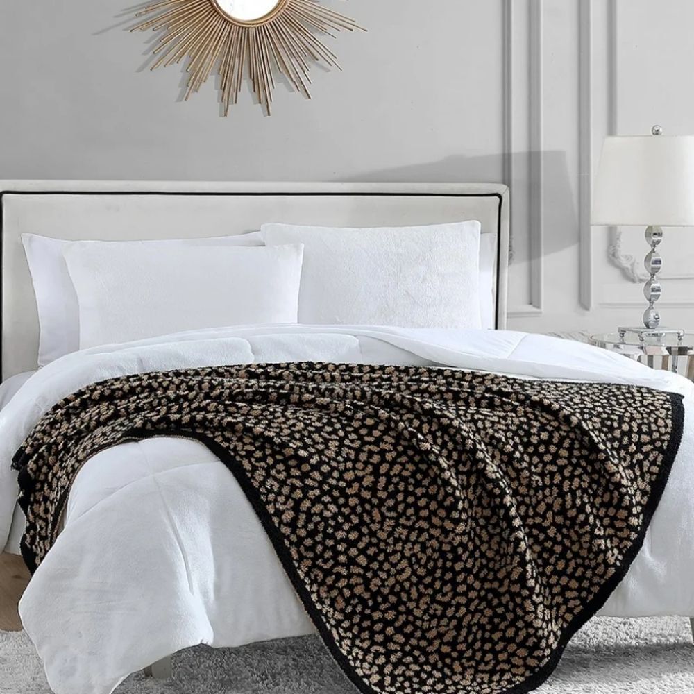 Juicy Couture Home Reversible Leopord Jacquard Feather Knit Throw Blanket - Picture 6 of 12